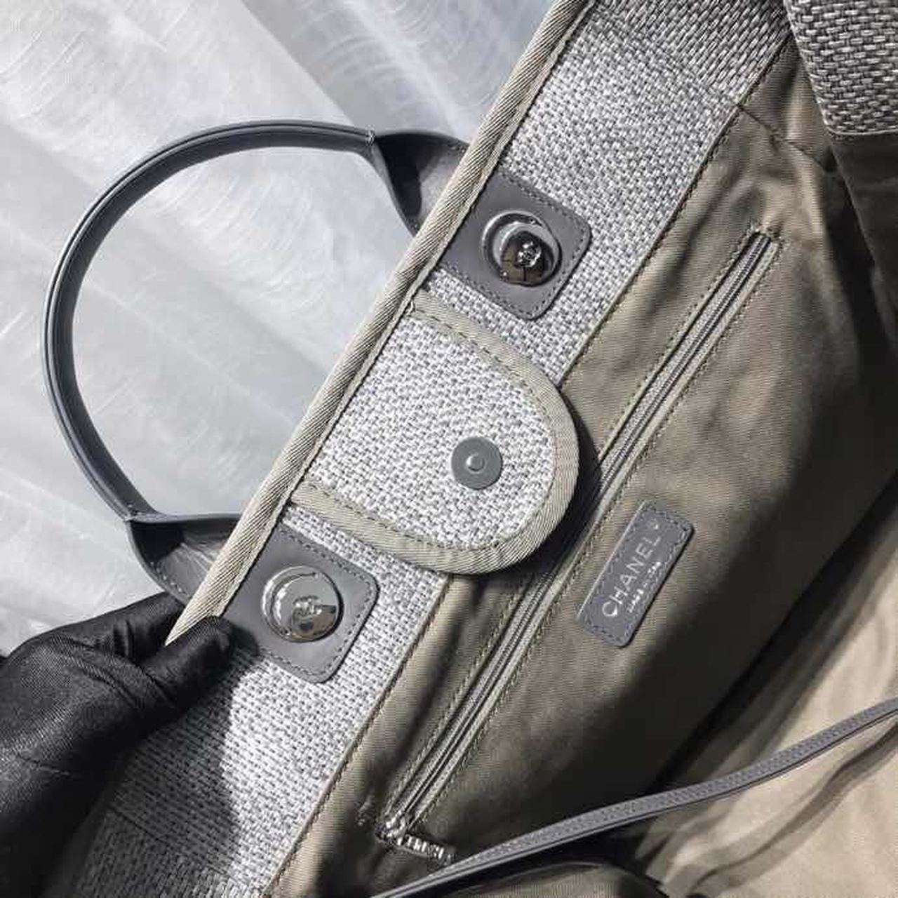 CHL Deauville Tote Tweed Canvas Bag Fall/Winter Collection, Light Grey/ Dark Grey For Women 15in/38cm