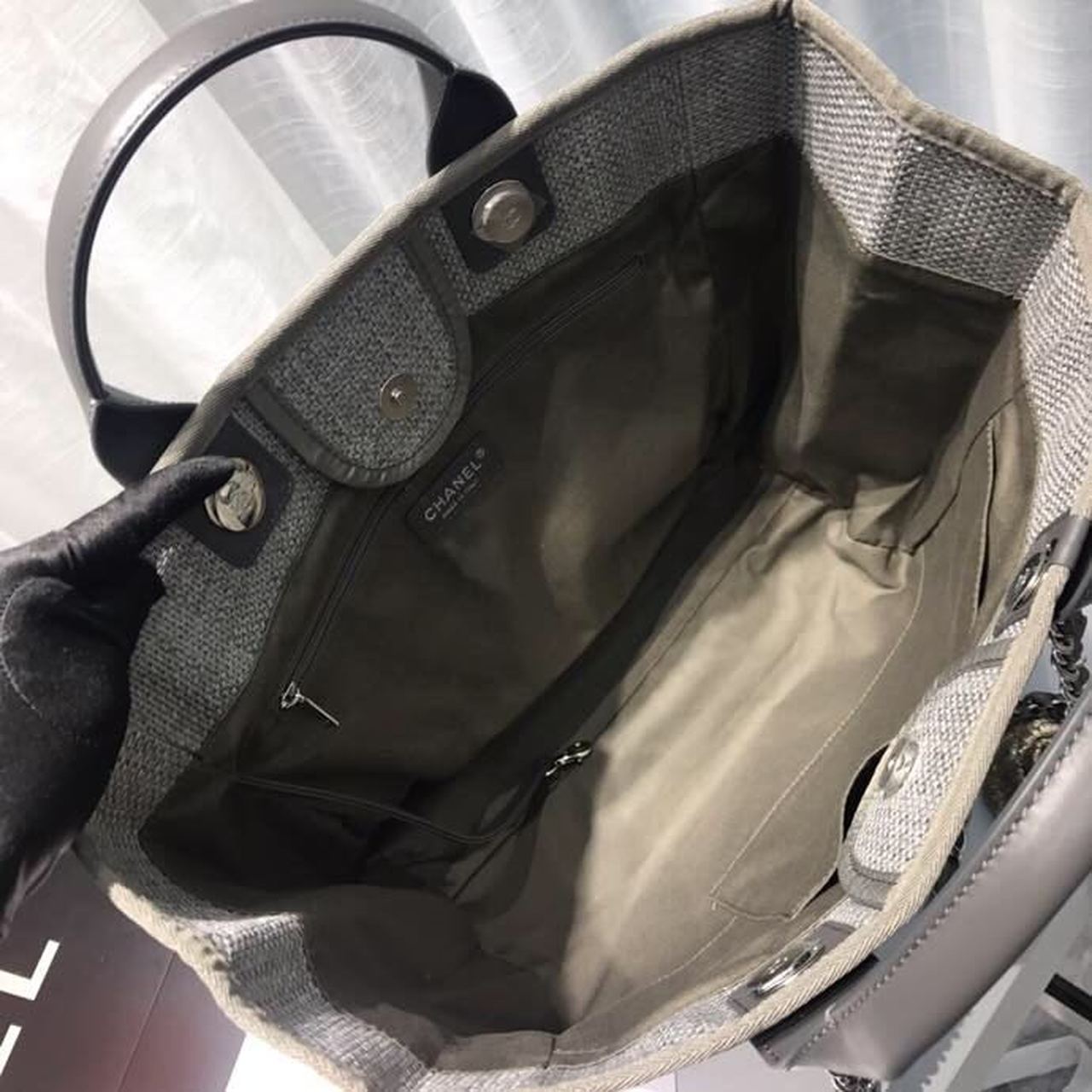 CHL Deauville Tote Tweed Canvas Bag Fall/Winter Collection, Light Grey/ Dark Grey For Women 15in/38cm