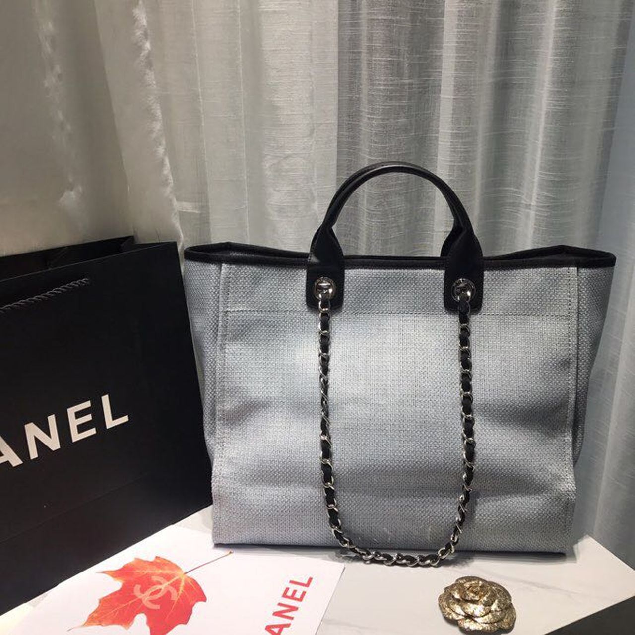 CHL Deauville Tote Canvas Bag Light Grey For Women, Women’s Handbags, Shoulder Bags 15in/38cm A66941