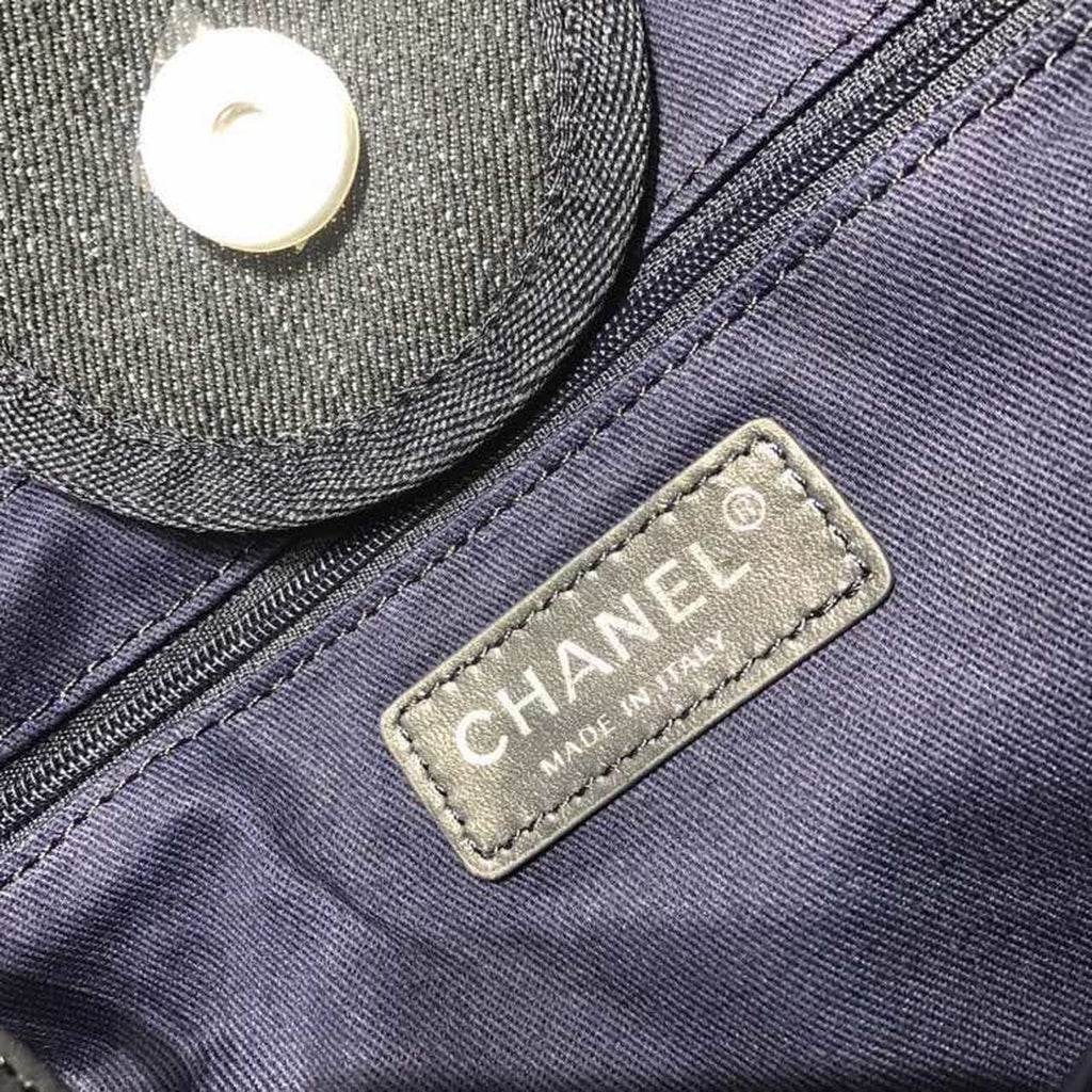 CHL Deauville Tote Canvas Bag Dark Blue Denim/White For Women 14.9in/38cm
