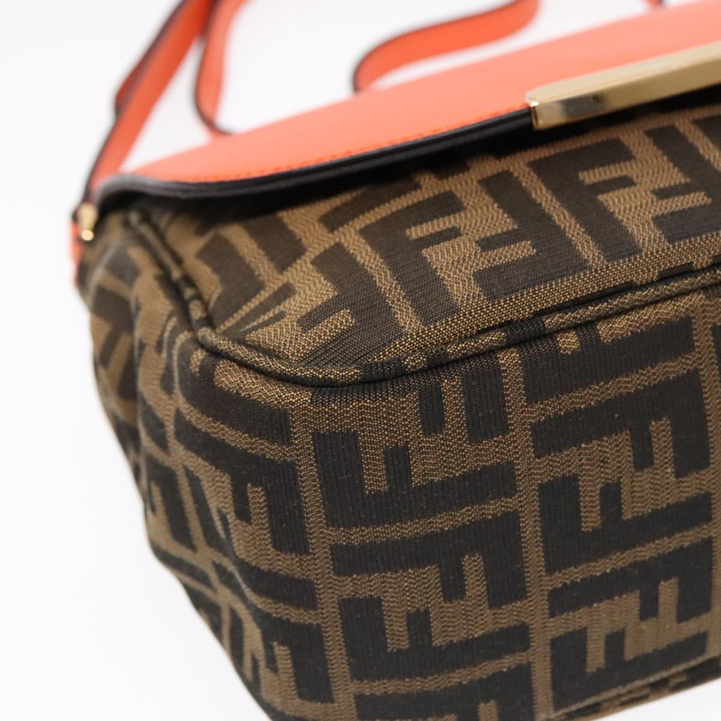 FENDI Zucca Canvas Shoulder Bag Brown Black Orange 91226