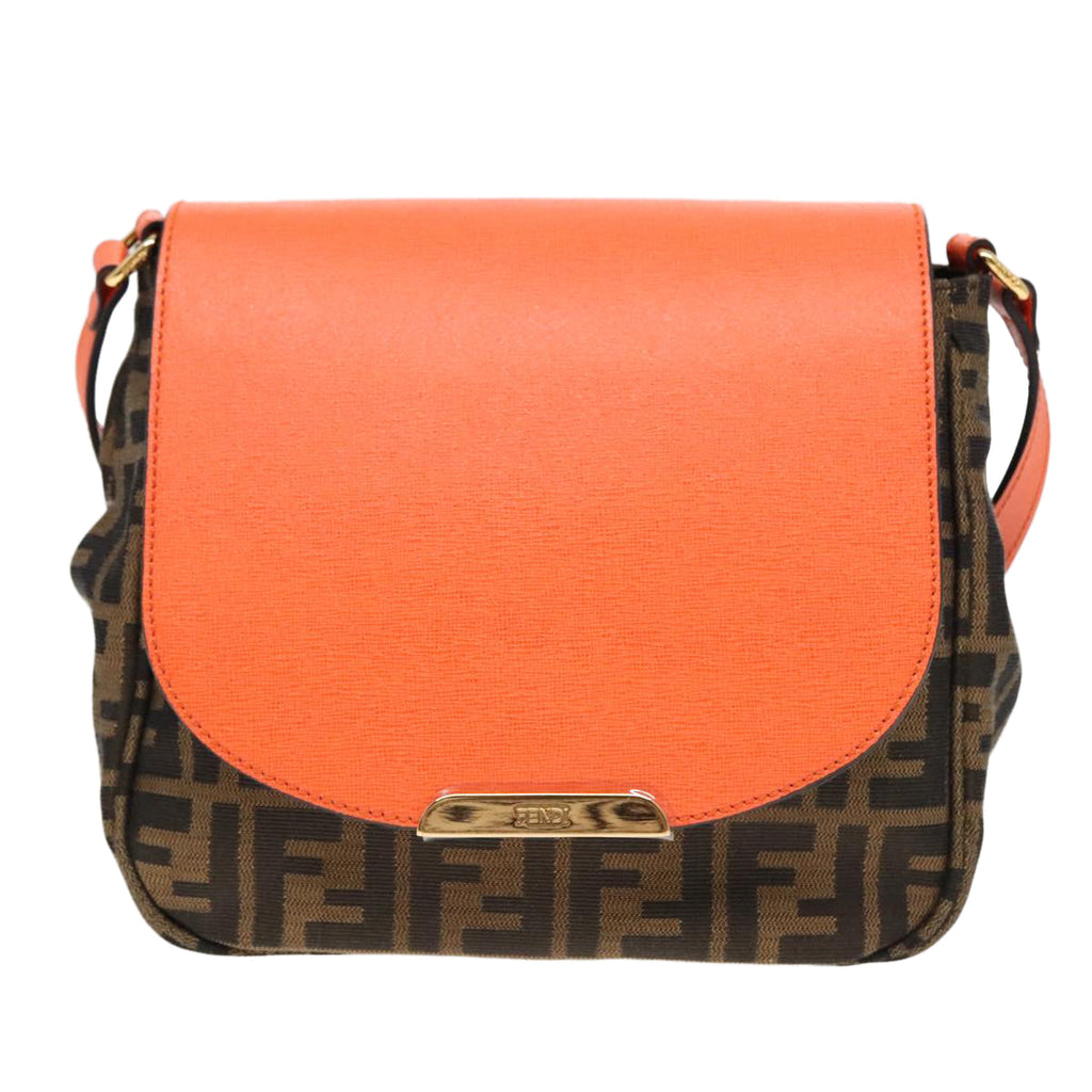FENDI Zucca Canvas Shoulder Bag Brown Black Orange 91226