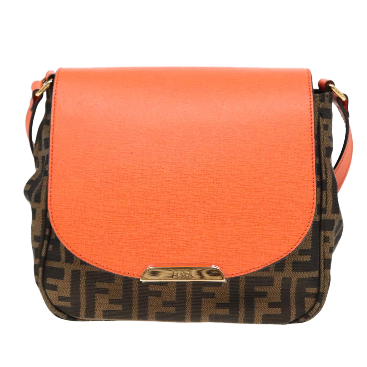 FENDI Zucca Canvas Shoulder Bag Brown Black Orange 91226