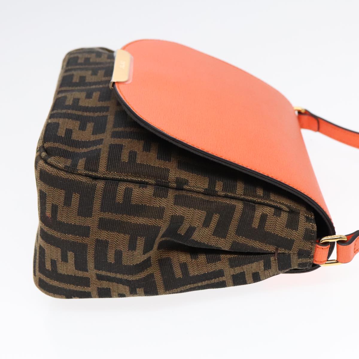 FENDI Zucca Canvas Shoulder Bag Brown Black Orange 91226