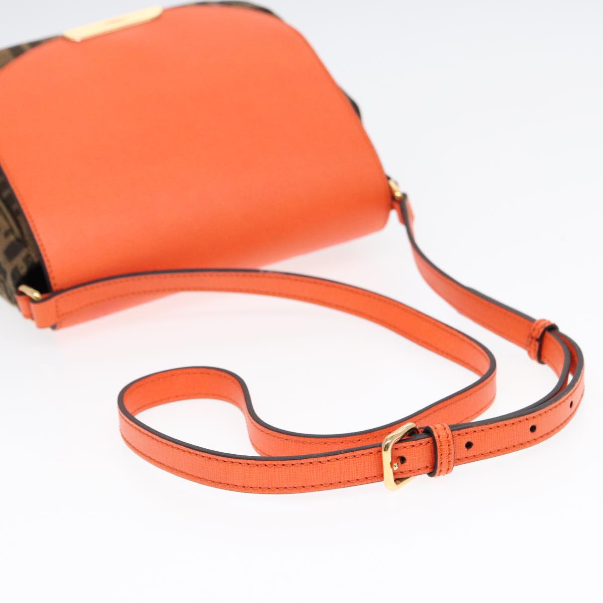 FENDI Zucca Canvas Shoulder Bag Brown Black Orange 91226