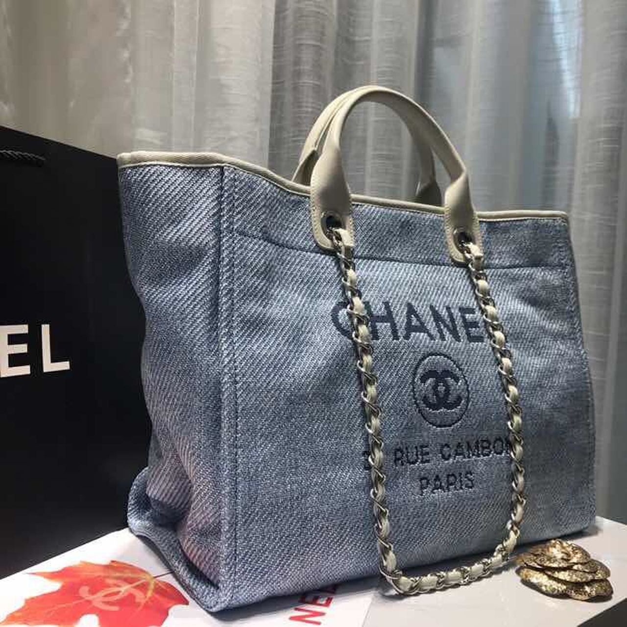 CHL Deauville Tote Canvas Bag Light Grey For Women, Women’s Handbags, Shoulder Bags 15in/38cm A66941