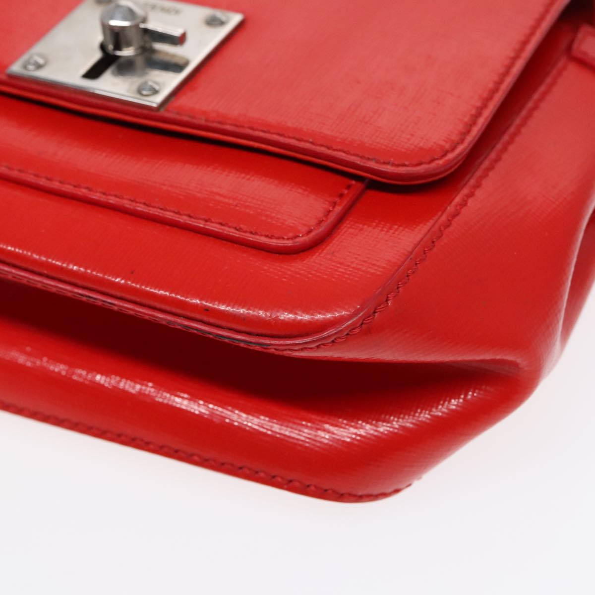 FENDI Shoulder Bag Leather 2way Red Silver 91228