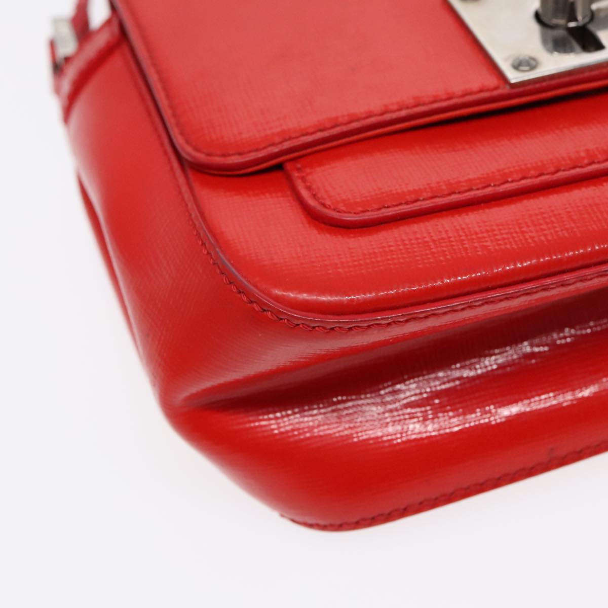 FENDI Shoulder Bag Leather 2way Red Silver 91228