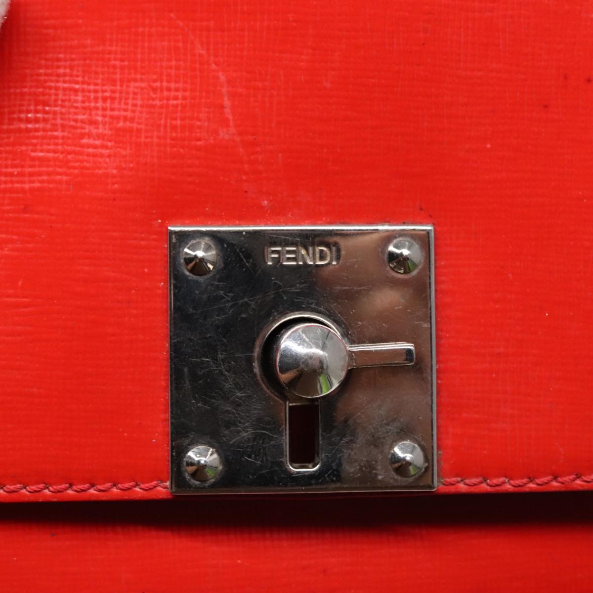 FENDI Shoulder Bag Leather 2way Red Silver 91228