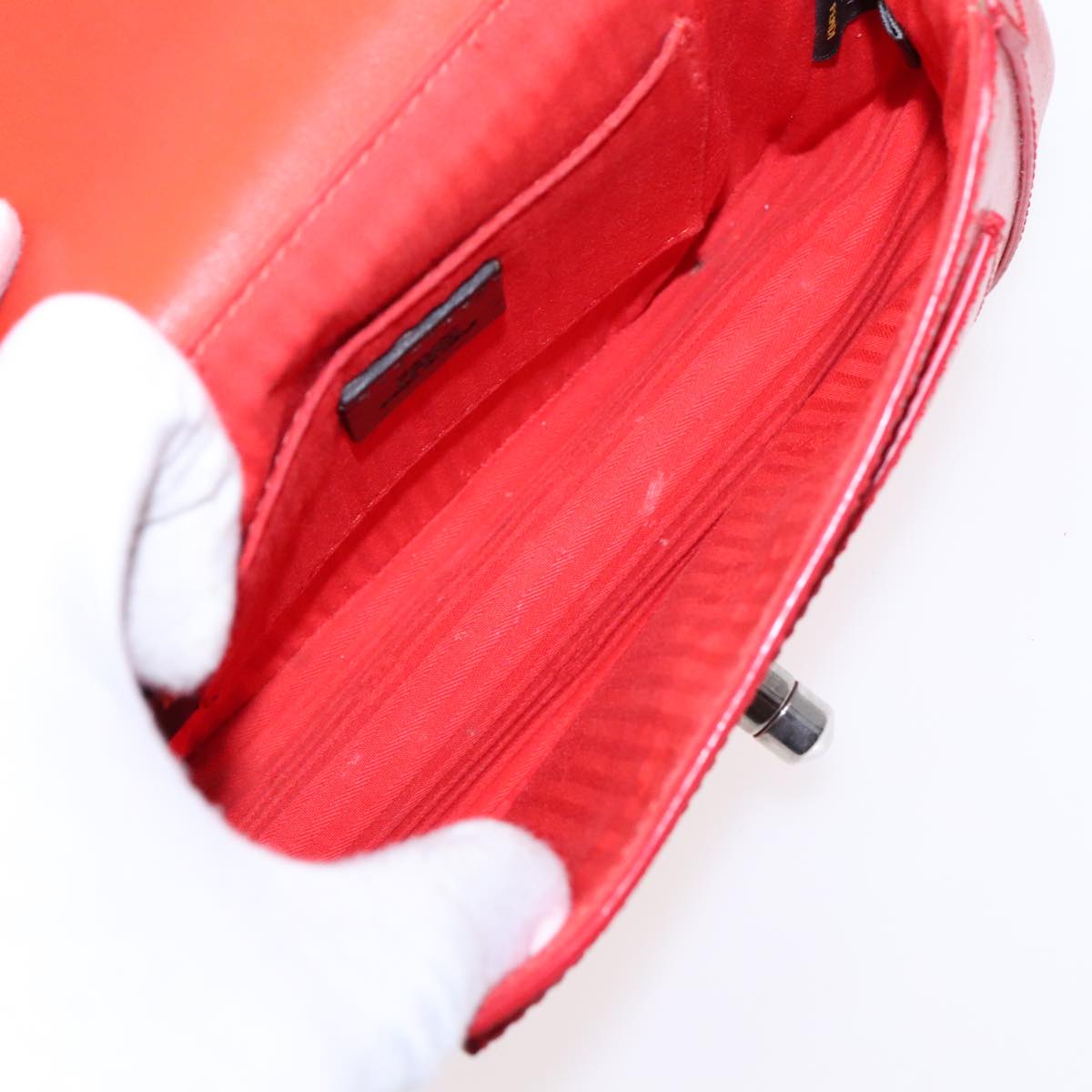 FENDI Shoulder Bag Leather 2way Red Silver 91228