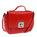 FENDI Shoulder Bag Leather 2way Red Silver 91228