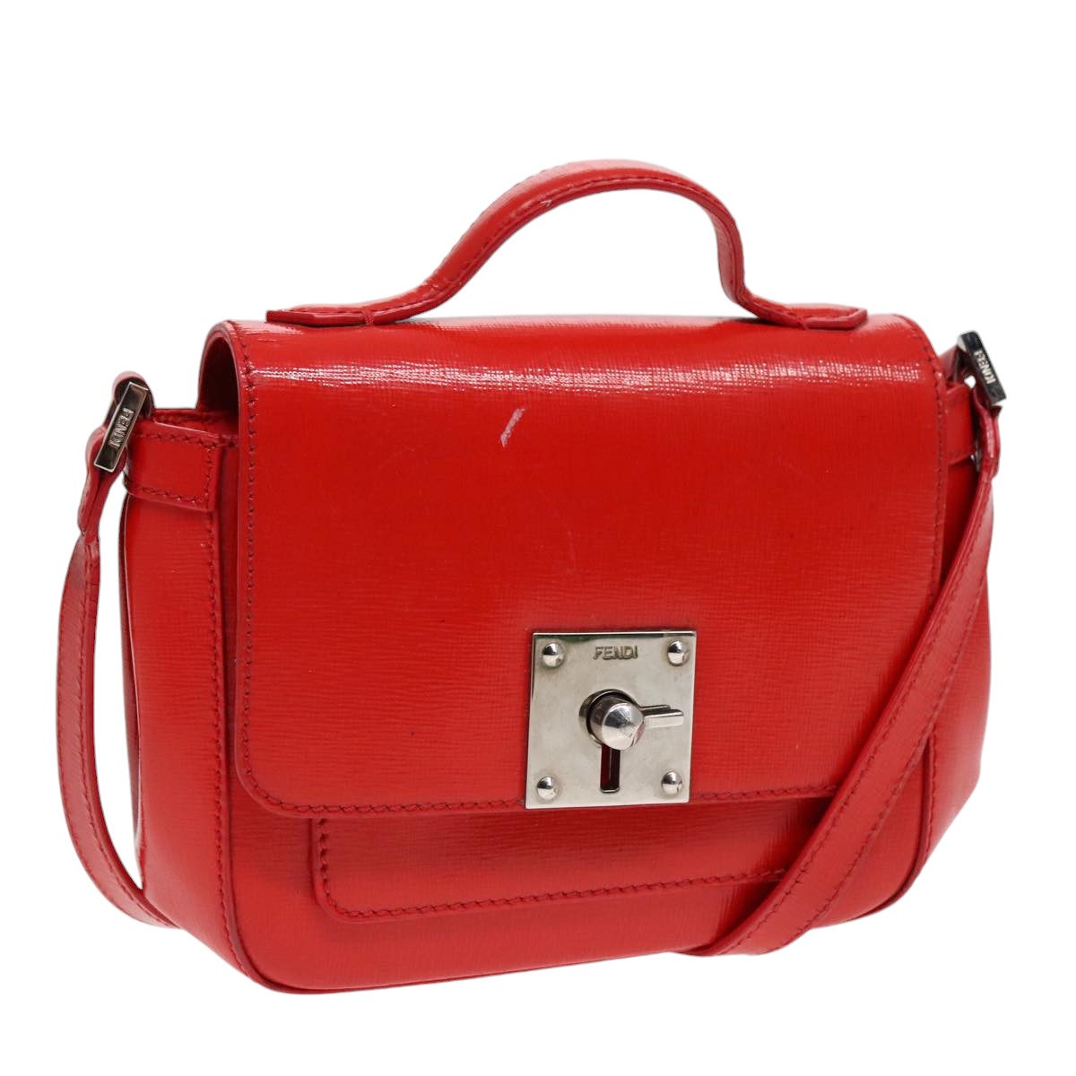 FENDI Shoulder Bag Leather 2way Red Silver 91228