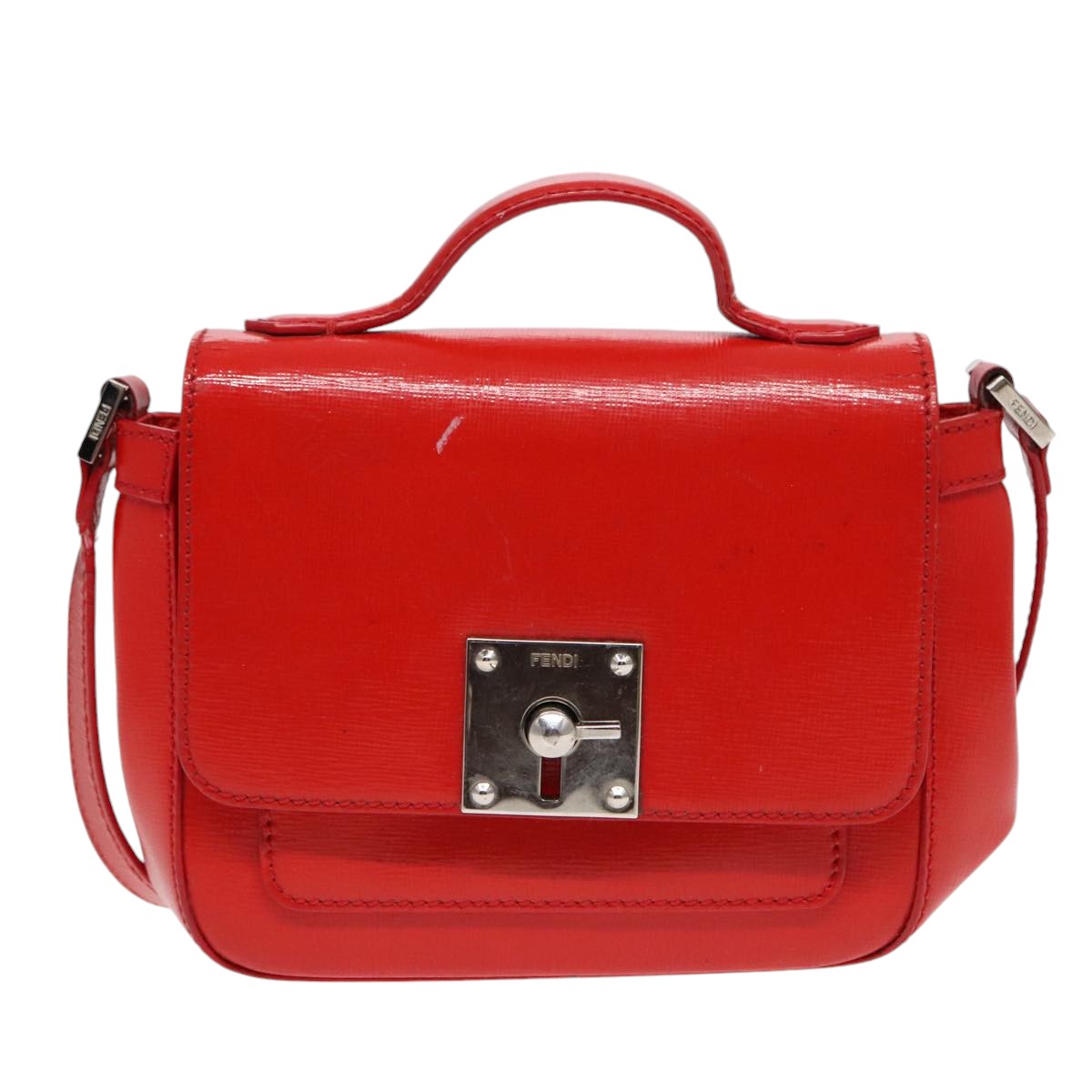 FENDI Shoulder Bag Leather 2way Red Silver 91228
