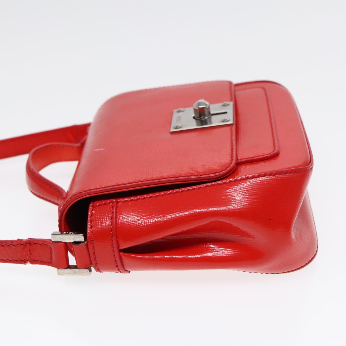 FENDI Shoulder Bag Leather 2way Red Silver 91228