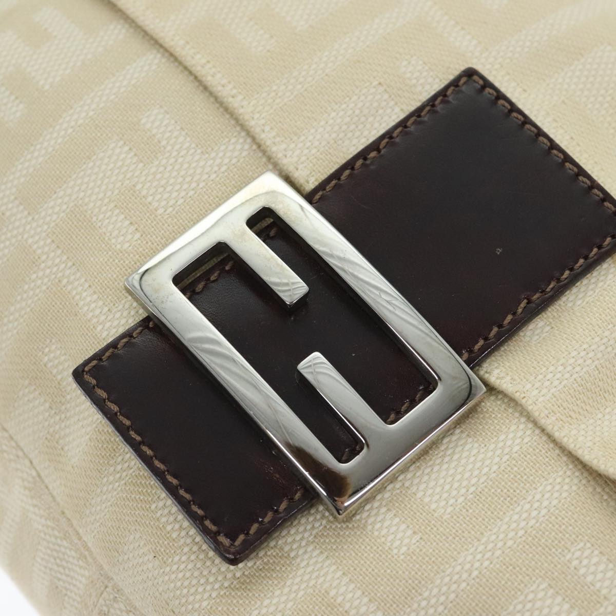 FENDI Zucca Canvas Mamma Baguette Shoulder Bag Beige Silver 91229