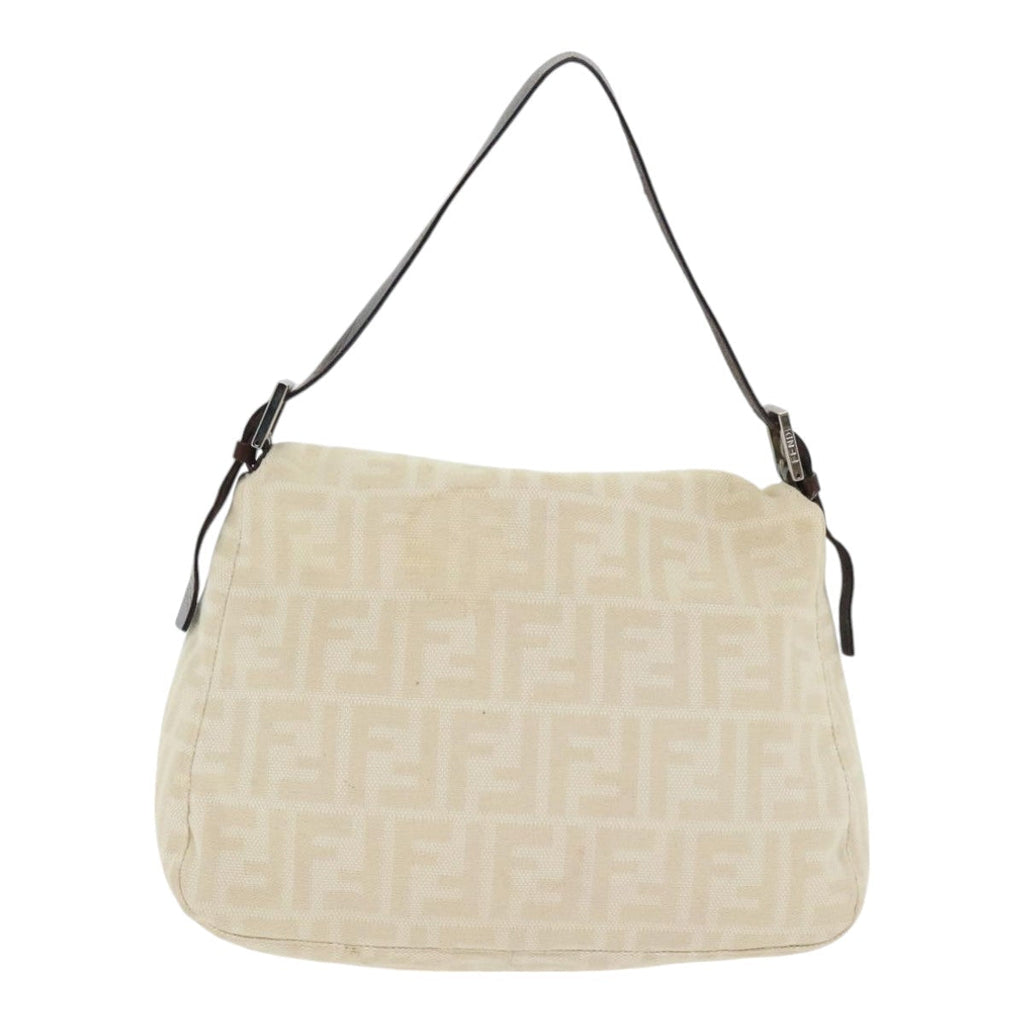 FENDI Zucca Canvas Mamma Baguette Shoulder Bag Beige Silver 91229