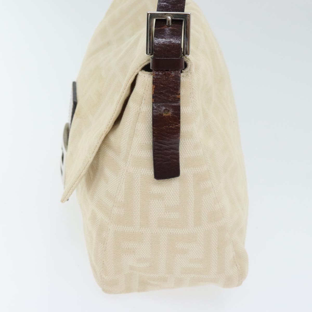FENDI Zucca Canvas Mamma Baguette Shoulder Bag Beige Silver 91229