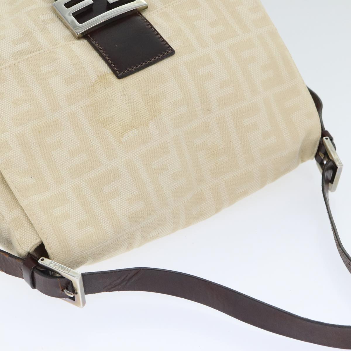 FENDI Zucca Canvas Mamma Baguette Shoulder Bag Beige Silver 91229