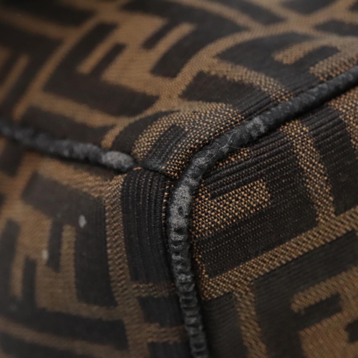 FENDI Zucca Canvas Hand Bag Brown Black Gold 91230