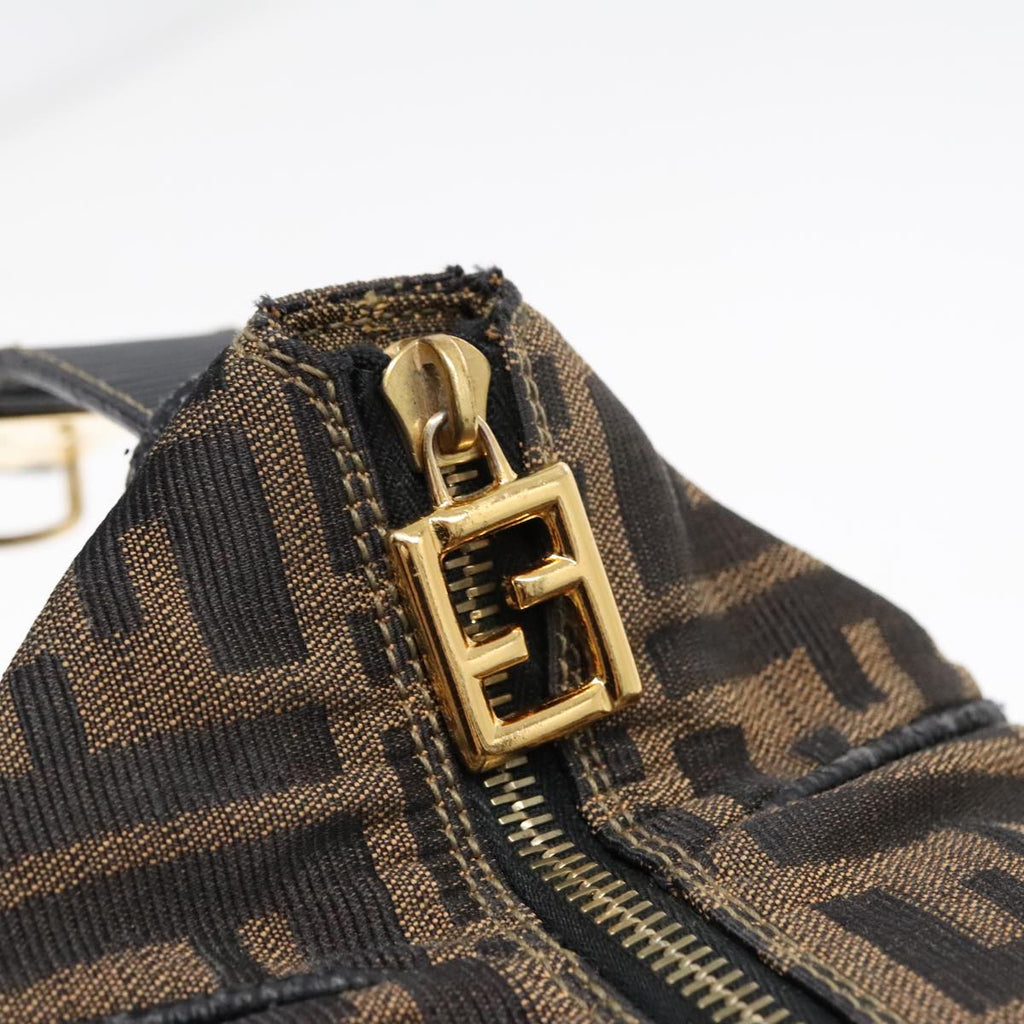 FENDI Zucca Canvas Hand Bag Brown Black Gold 91230