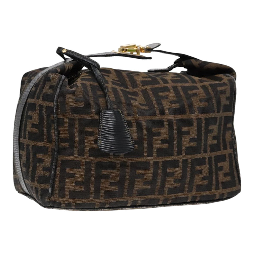 FENDI Zucca Canvas Hand Bag Brown Black Gold 91230