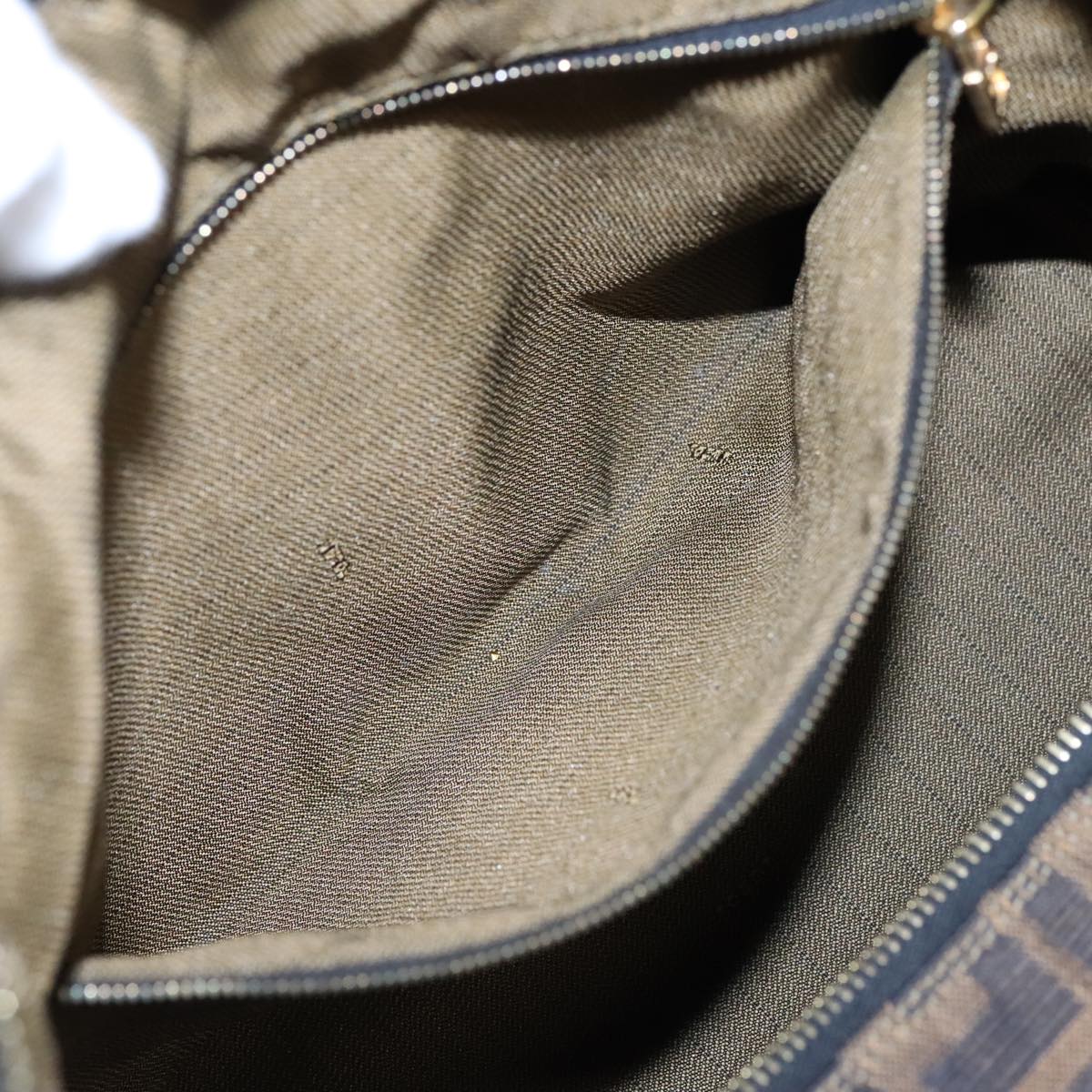 FENDI Zucca Canvas Hand Bag Brown Black Gold 91230