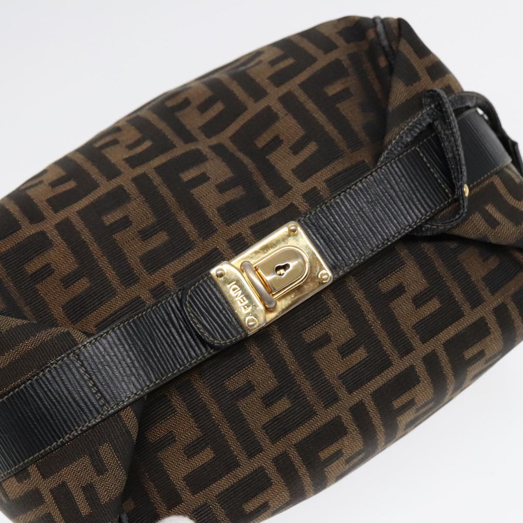 FENDI Zucca Canvas Hand Bag Brown Black Gold 91230