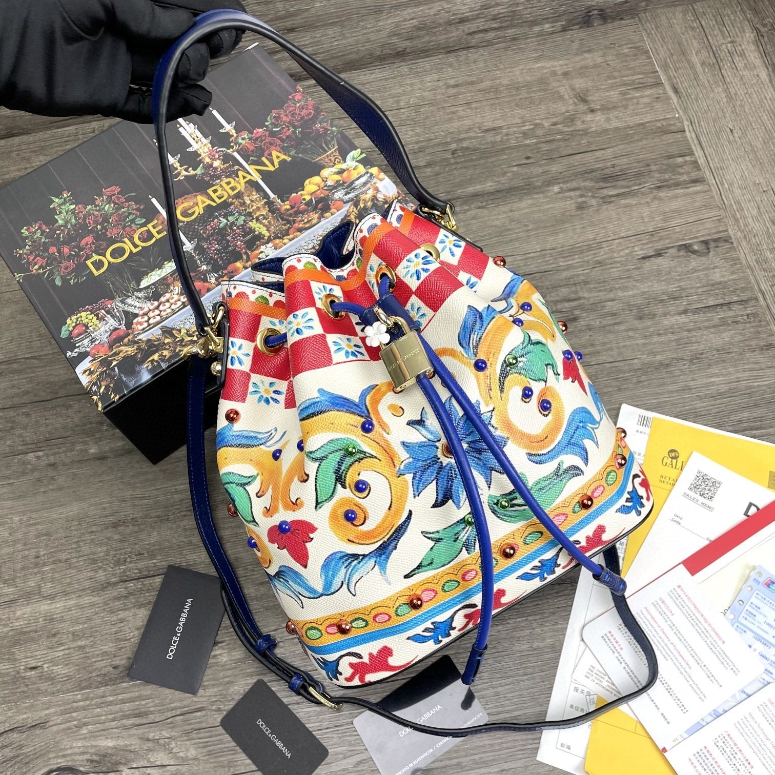 GLAMI Print Crespo Bucket Bag Multicolor With Branded Plate For Women GLAMI Bag