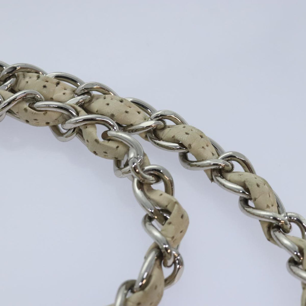 CHANEL Chain Shoulder Bag Punching leather White Silver CC 91310