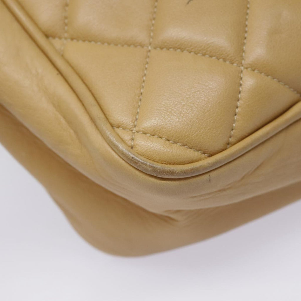 CHANEL Matelasse Chain Shoulder Bag Lamb Skin Beige Gold CC 91313