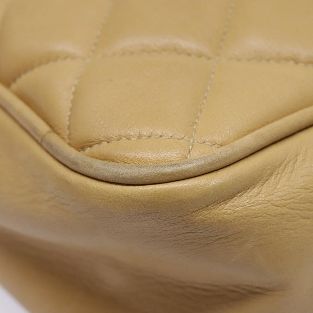 CHANEL Matelasse Chain Shoulder Bag Lamb Skin Beige Gold CC 91313