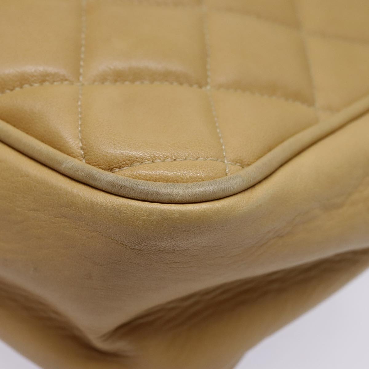 CHANEL Matelasse Chain Shoulder Bag Lamb Skin Beige Gold CC 91313