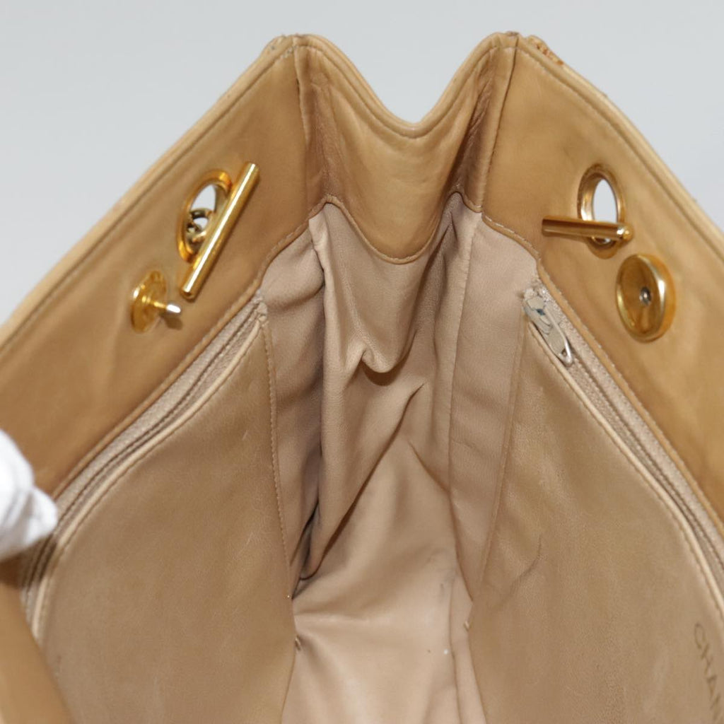 CHANEL Matelasse Chain Shoulder Bag Lamb Skin Beige Gold CC 91313