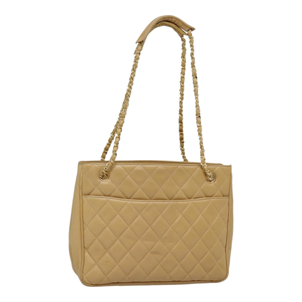 CHANEL Matelasse Chain Shoulder Bag Lamb Skin Beige Gold CC 91313