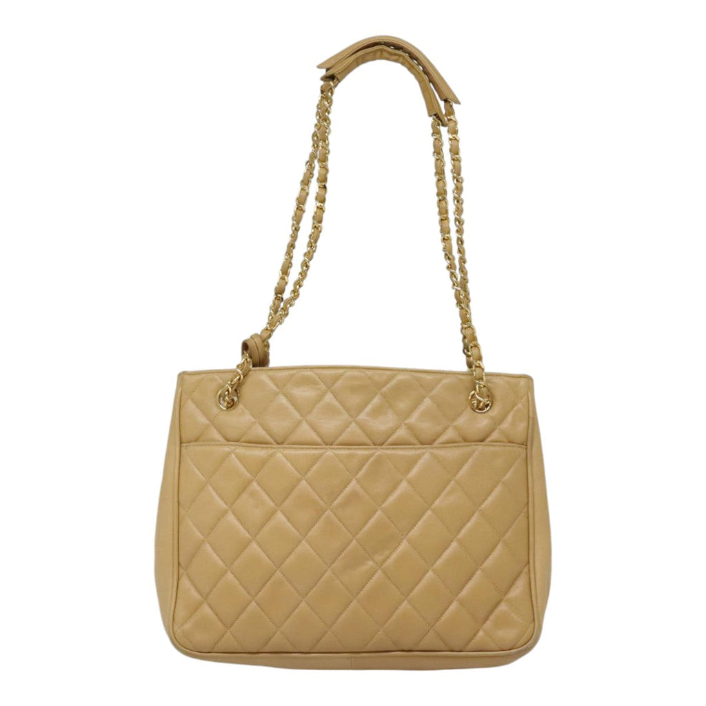 CHANEL Matelasse Chain Shoulder Bag Lamb Skin Beige Gold CC 91313