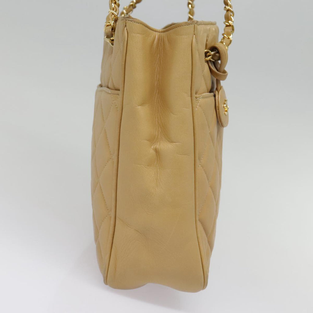 CHANEL Matelasse Chain Shoulder Bag Lamb Skin Beige Gold CC 91313