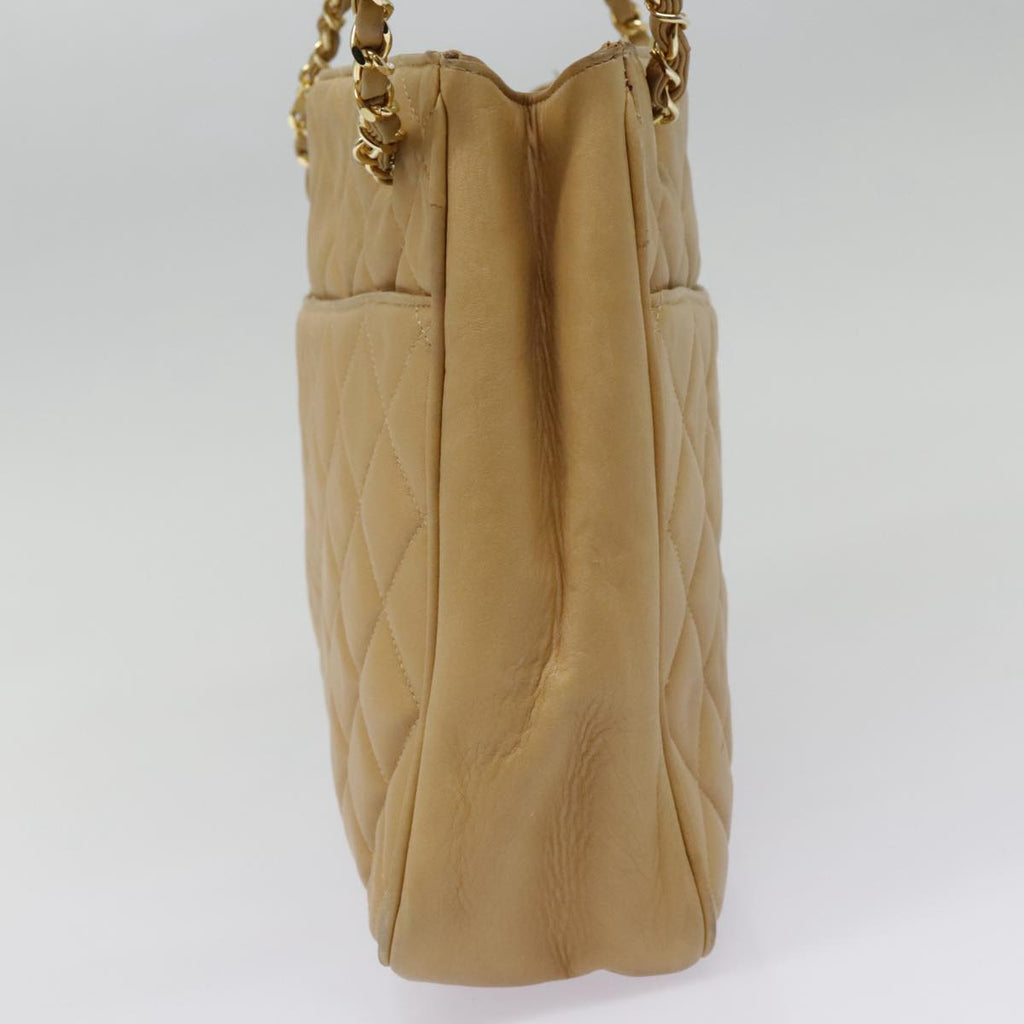 CHANEL Matelasse Chain Shoulder Bag Lamb Skin Beige Gold CC 91313