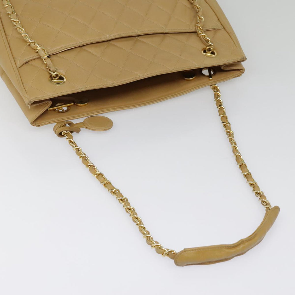 CHANEL Matelasse Chain Shoulder Bag Lamb Skin Beige Gold CC 91313