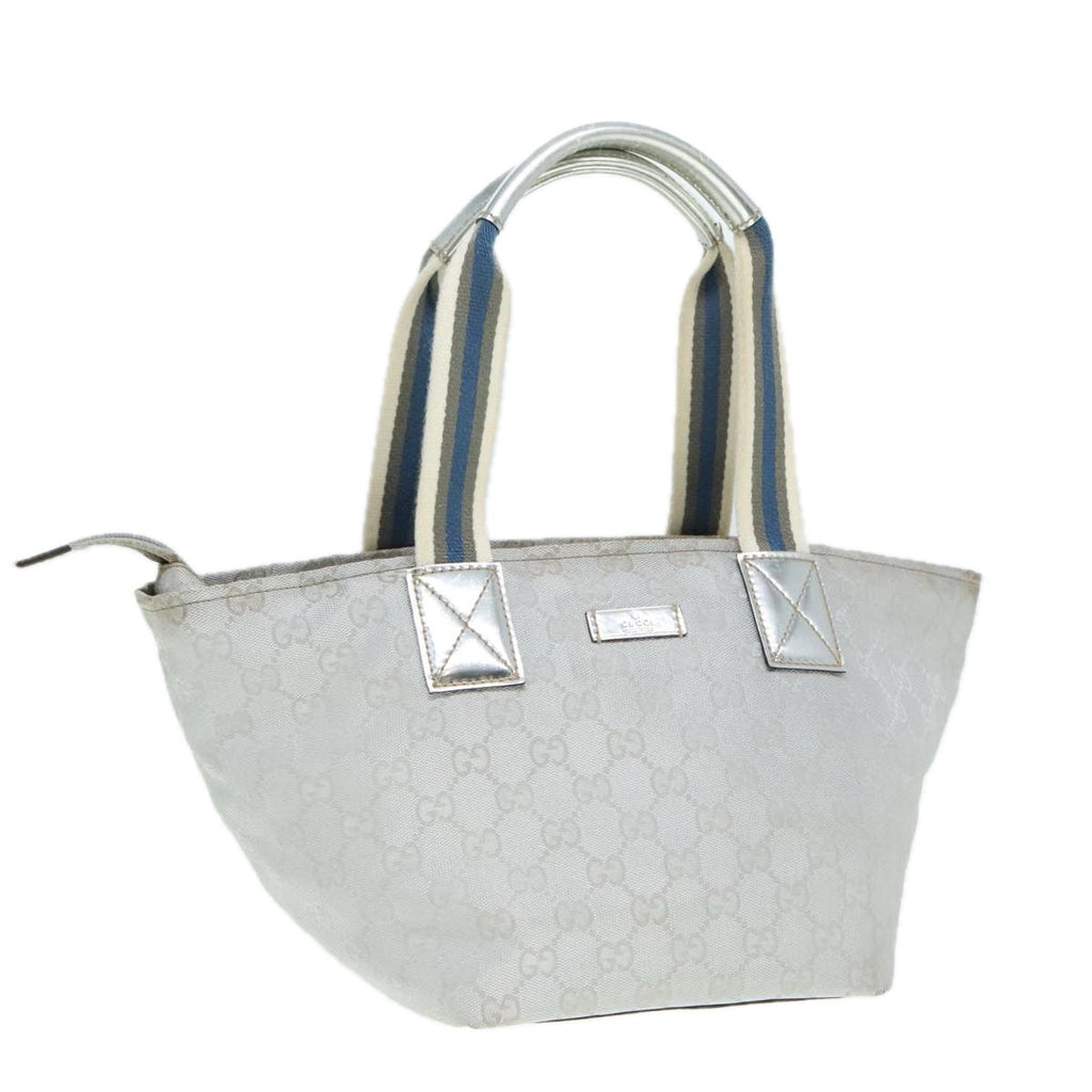 GUCCI Sherry Line GG Canvas Hand Bag Blue Gray Silver tone 91391