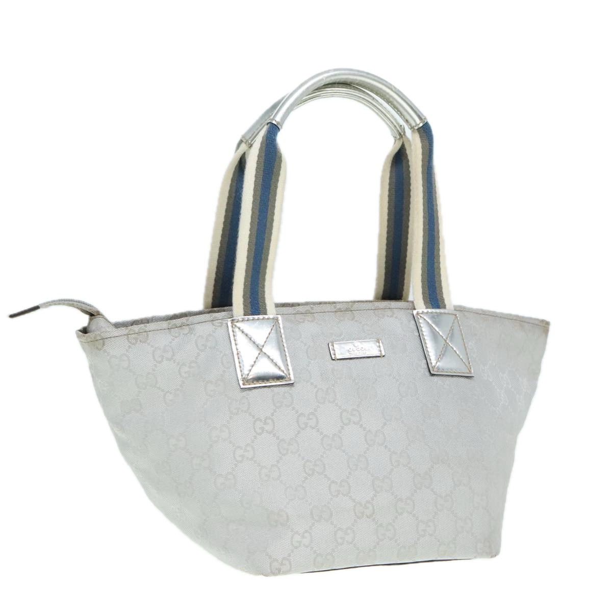 GUCCI Sherry Line GG Canvas Hand Bag Blue Gray Silver tone 91391