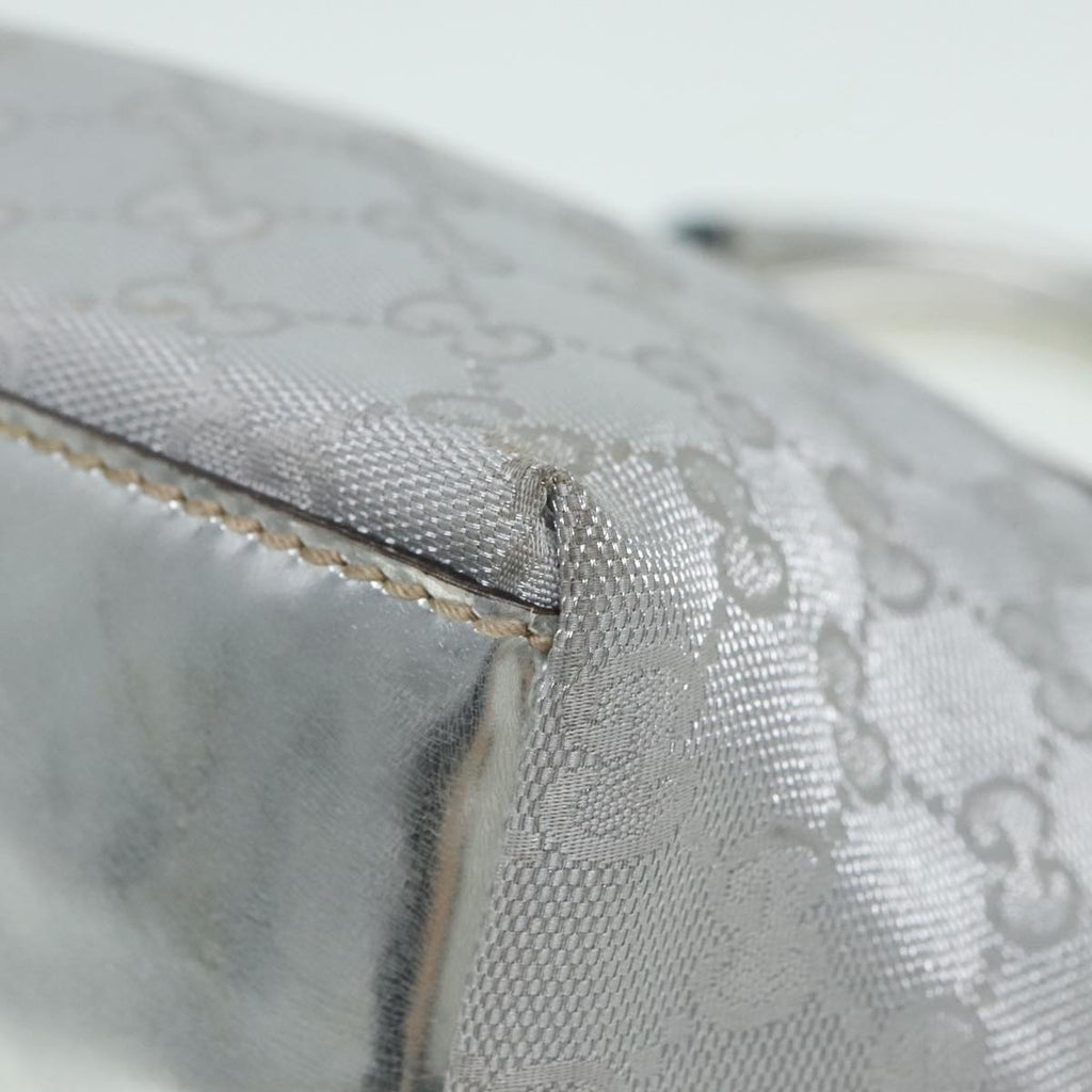 GUCCI Sherry Line GG Canvas Hand Bag Blue Gray Silver tone 91391
