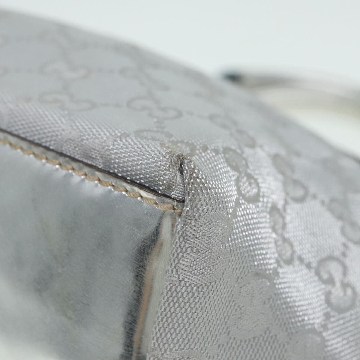 GUCCI Sherry Line GG Canvas Hand Bag Blue Gray Silver tone 91391