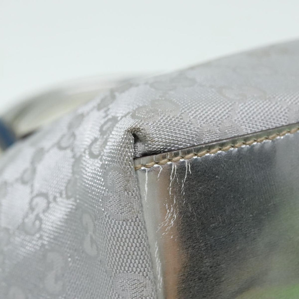 GUCCI Sherry Line GG Canvas Hand Bag Blue Gray Silver tone 91391