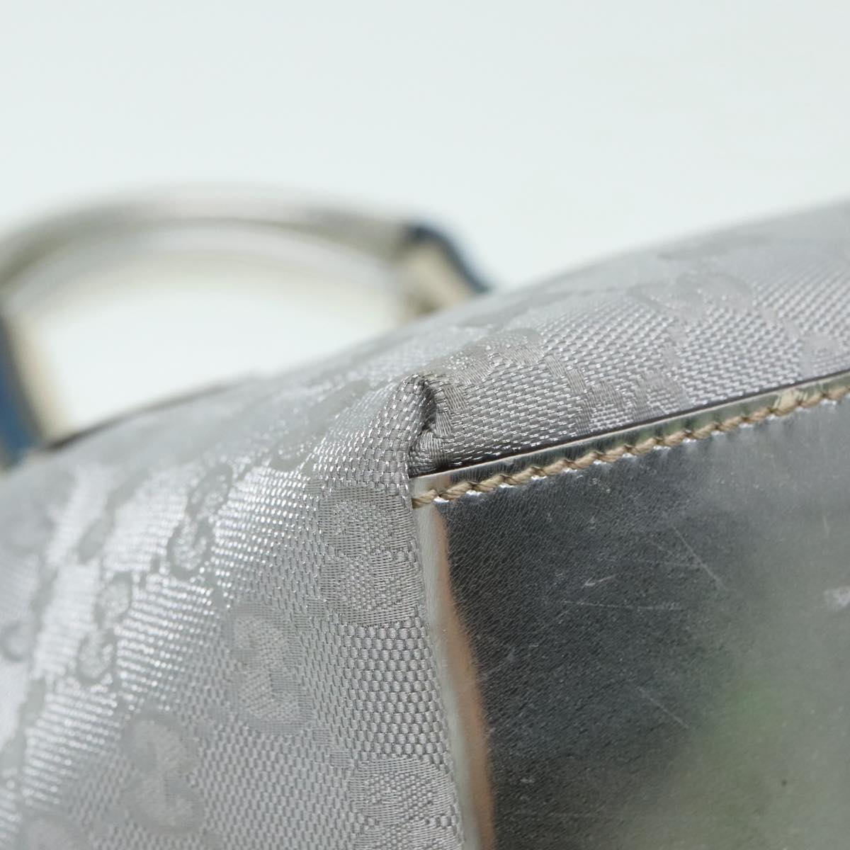 GUCCI Sherry Line GG Canvas Hand Bag Blue Gray Silver tone 91391