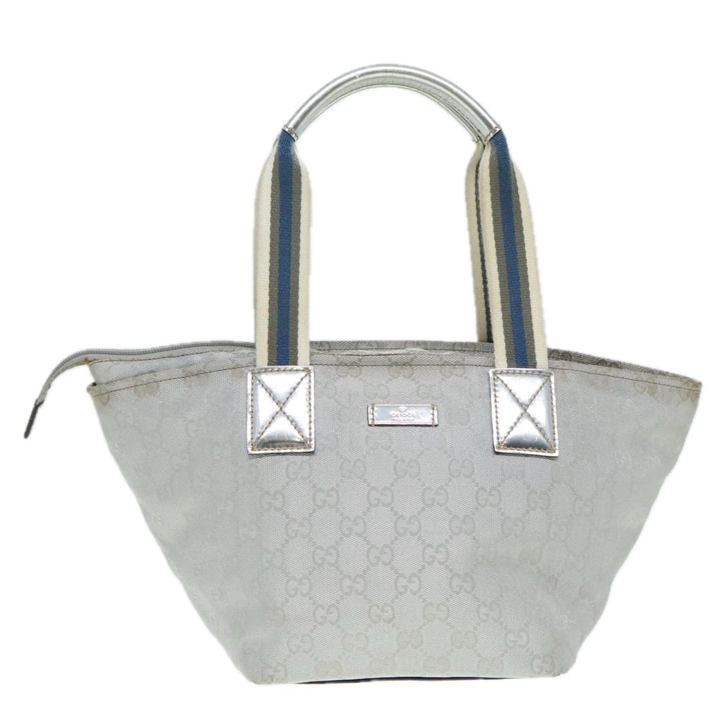 GUCCI Sherry Line GG Canvas Hand Bag Blue Gray Silver tone 91391