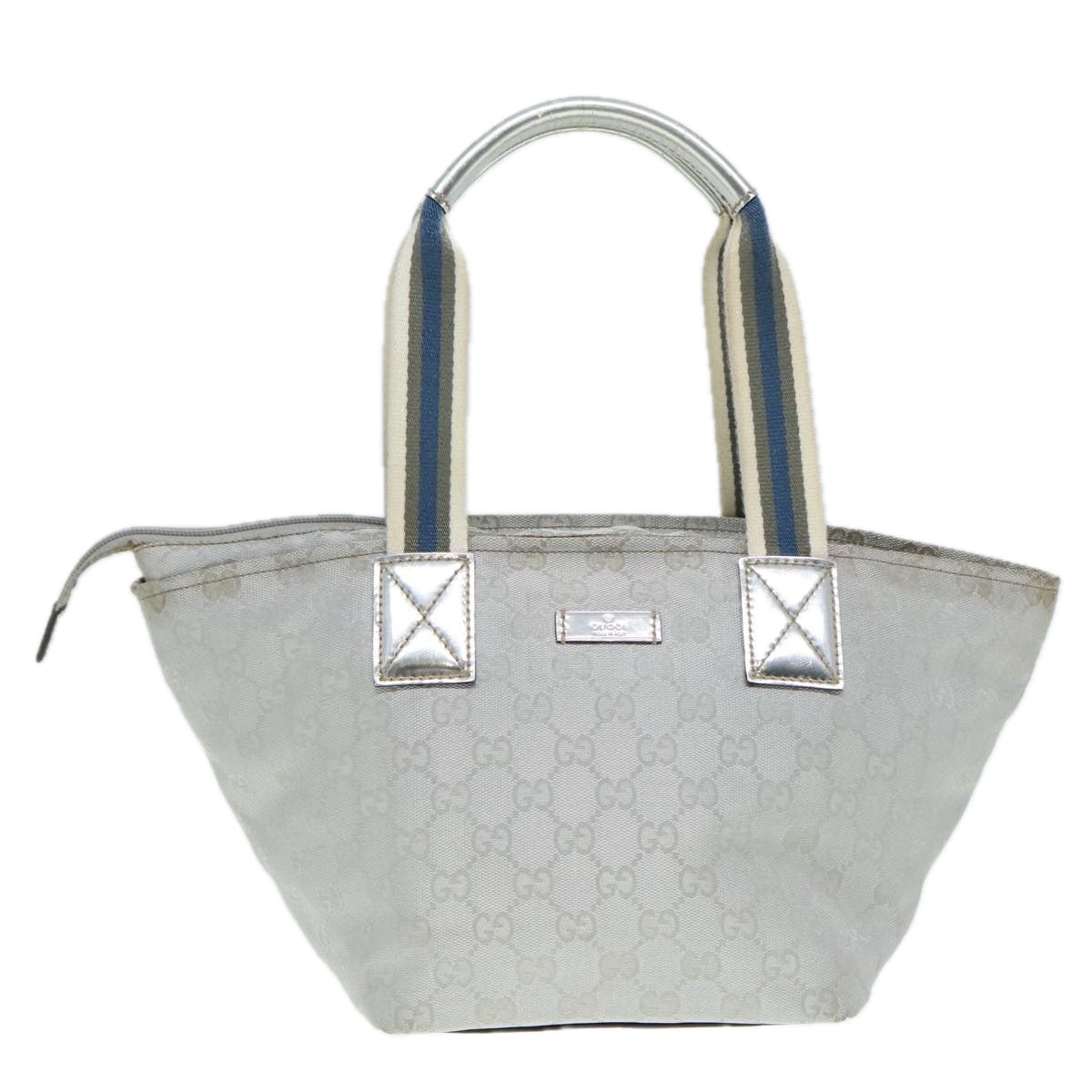 GUCCI Sherry Line GG Canvas Hand Bag Blue Gray Silver tone 91391