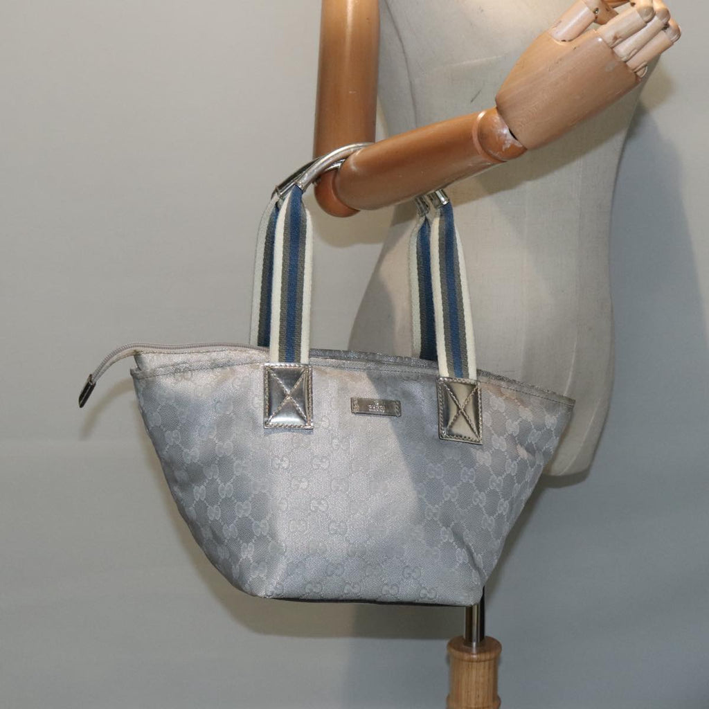 GUCCI Sherry Line GG Canvas Hand Bag Blue Gray Silver tone 91391