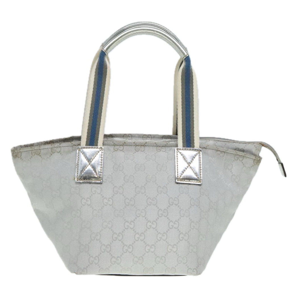 GUCCI Sherry Line GG Canvas Hand Bag Blue Gray Silver tone 91391
