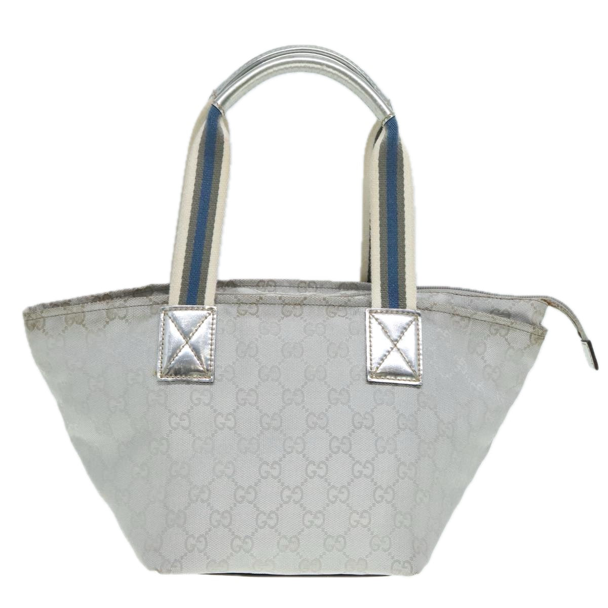 GUCCI Sherry Line GG Canvas Hand Bag Blue Gray Silver tone 91391