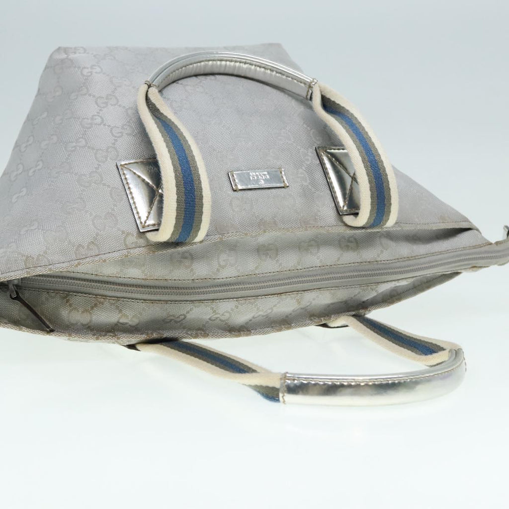 GUCCI Sherry Line GG Canvas Hand Bag Blue Gray Silver tone 91391